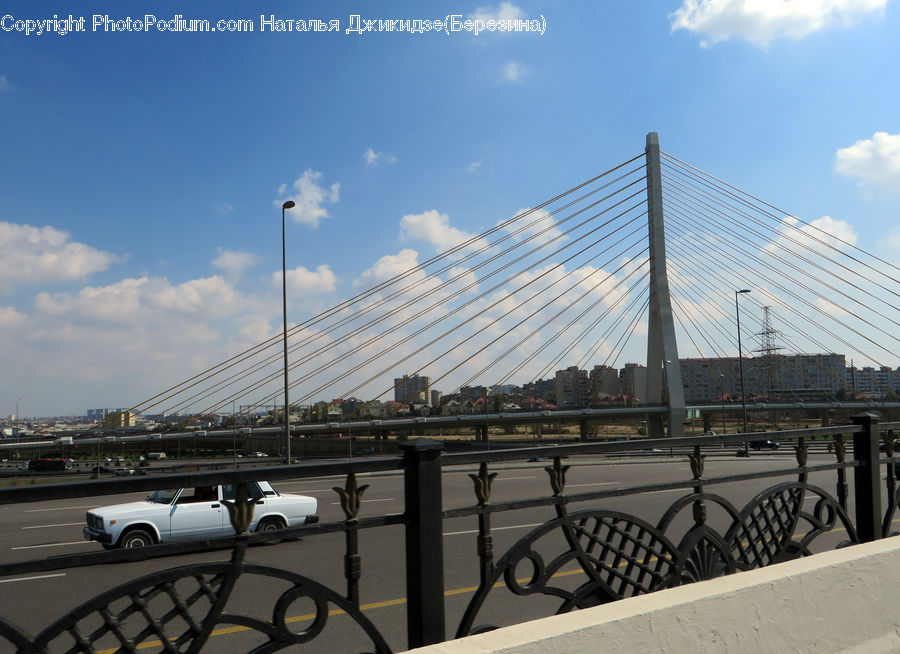 Railing, Freeway, Overpass, Automobile, Car, Vehicle, Suv