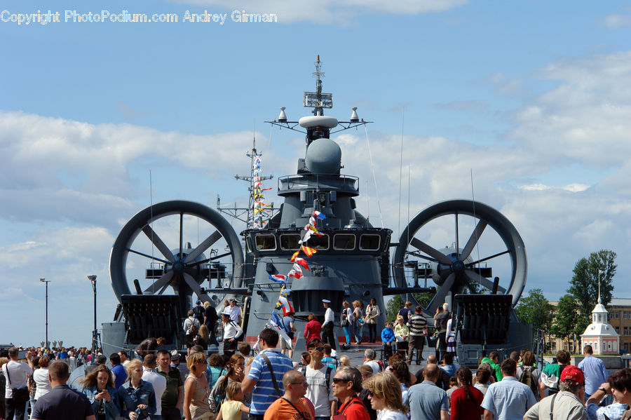 Battleship, Cruiser, Navy, Ship, Vessel, Crowd, Antenna