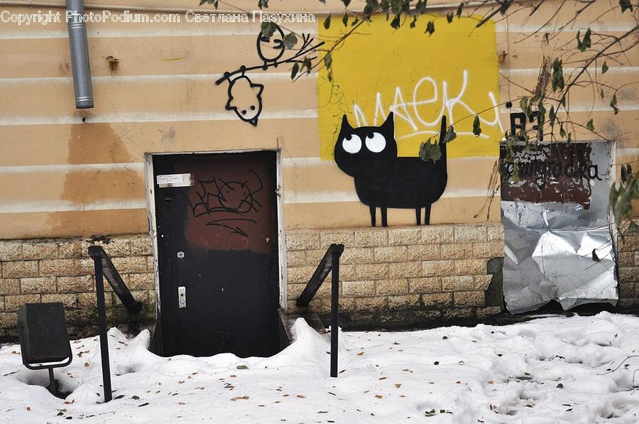 Chair, Furniture, Fence, Wall, Brick, Art, Graffiti