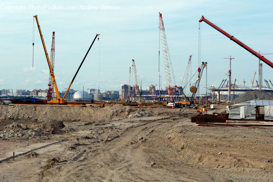 Constriction Crane, Construction, Pipeline, Train, Vehicle, Dock, Landing