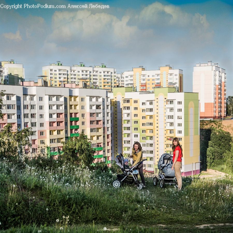 Building, Housing, Stroller, Apartment Building, High Rise, City, Downtown