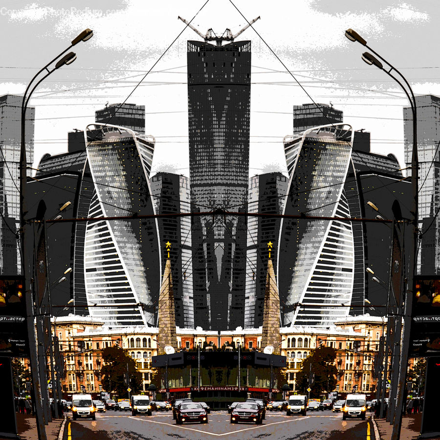 City, Downtown, Urban, Building, Office Building, Intersection, Road