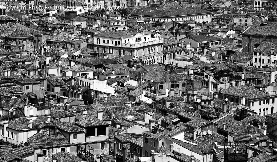 Aerial View, Building, Downtown, Town, Brick, Architecture, Housing