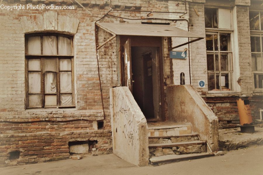 Brick, Patio, Window, Bulldozer, Tractor, Vehicle, Ancient Egypt