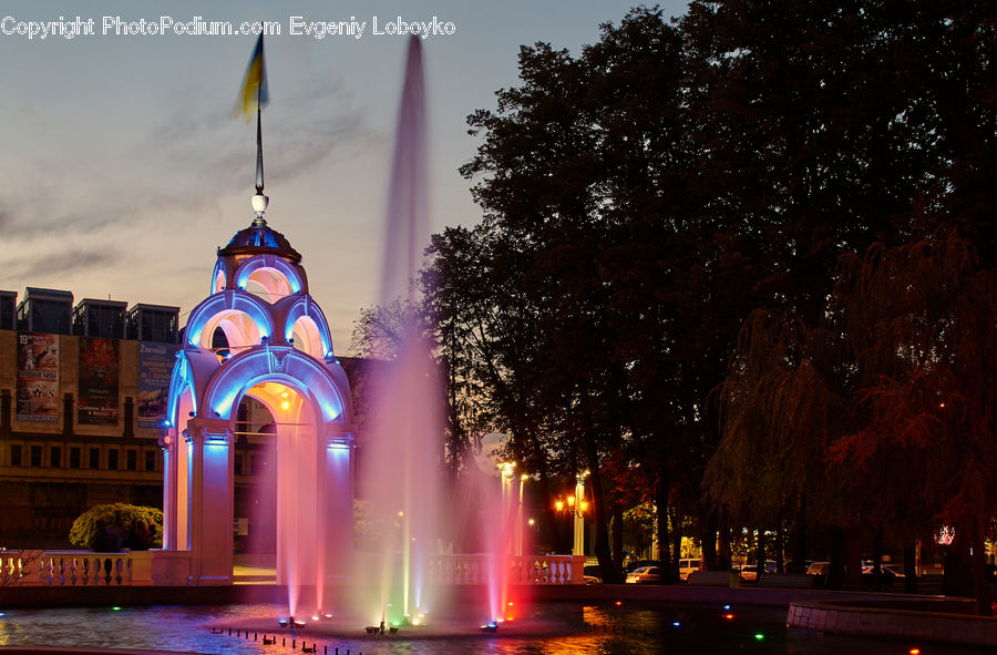 Arch, Fountain, Water, Plant, Potted Plant, Architecture, Bell Tower