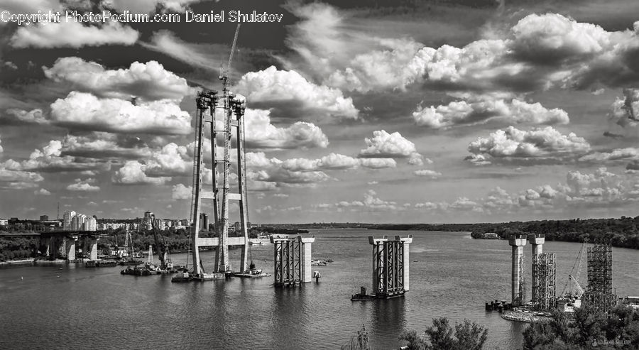 Bridge, Harbor, Port, Waterfront, Cloud, Cumulus, Sky