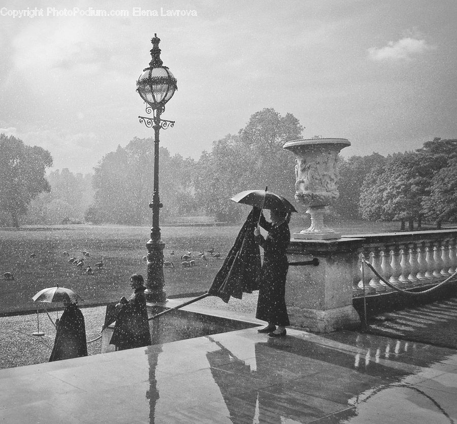 Umbrella, Bench, Person, Tourist, City, Downtown, Urban
