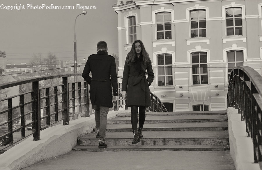 Human, People, Person, Banister, Handrail, Staircase, Coat