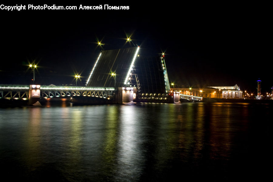 Bridge, Night, Outdoors, Architecture, Tower, City, Downtown