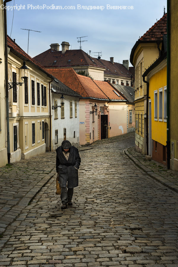 Human, People, Person, Cobblestone, Pavement, Walkway, Coat