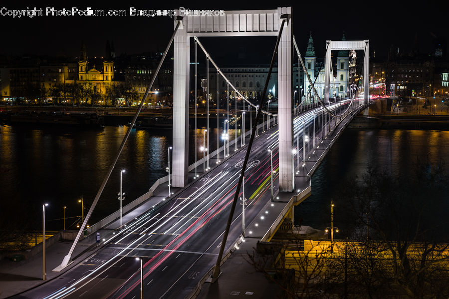Bridge, Night, Outdoors, Suspension Bridge, Freeway, Overpass, City