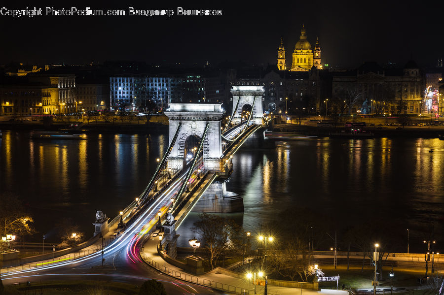 Night, Outdoors, City, Downtown, Metropolis, Urban, Bridge