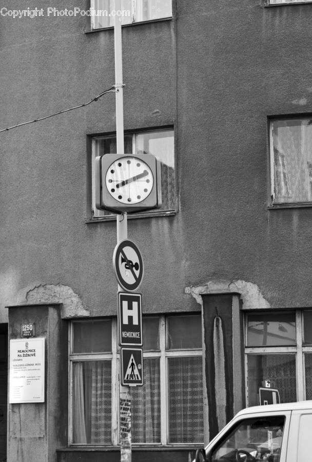 Analog Clock, Clock, Car, Van, Alley, Alleyway, Road
