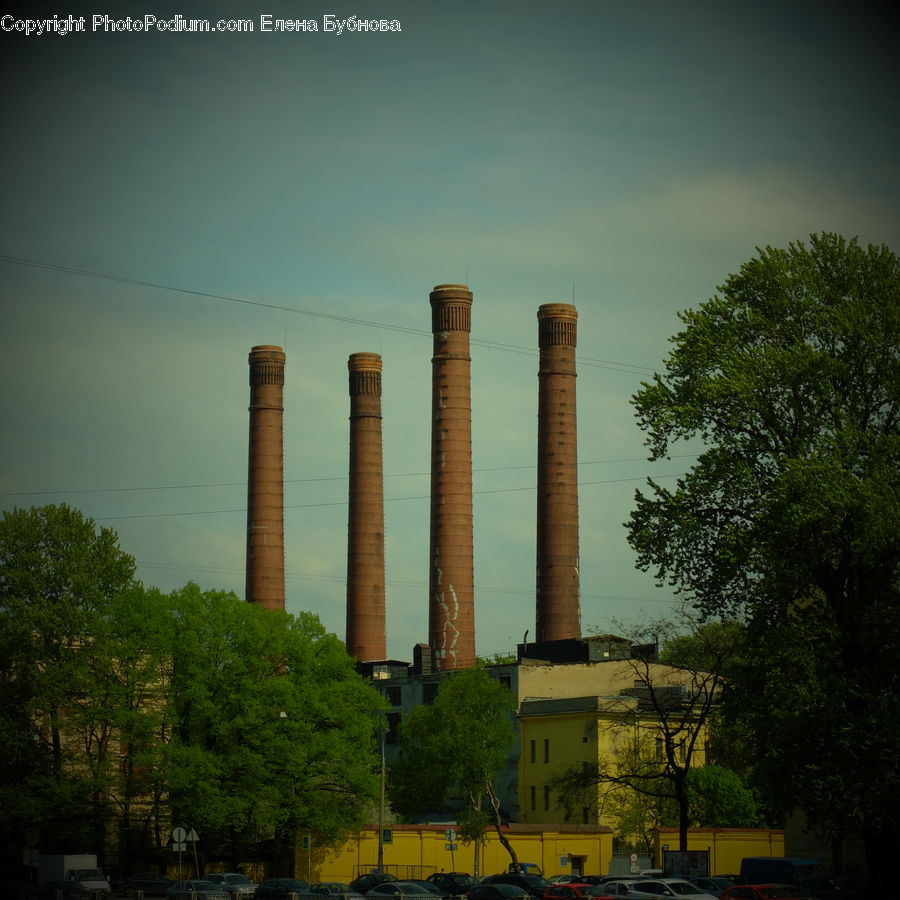 Power Plant, Plant, Tree, Column, Pillar, Downtown, Neighborhood