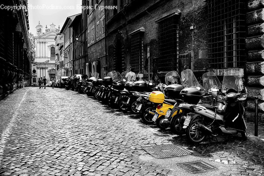Motor, Motorcycle, Vehicle, Scooter, Alley, Alleyway, Road