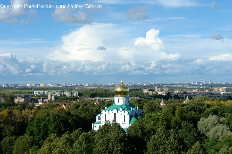 Architecture, Church, Worship, Cloud, Cumulus, Sky, Aerial View