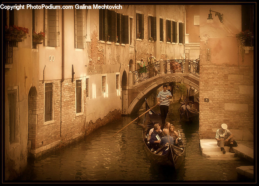Boat, Gondola, People, Person, Building, Cobblestone, Pavement