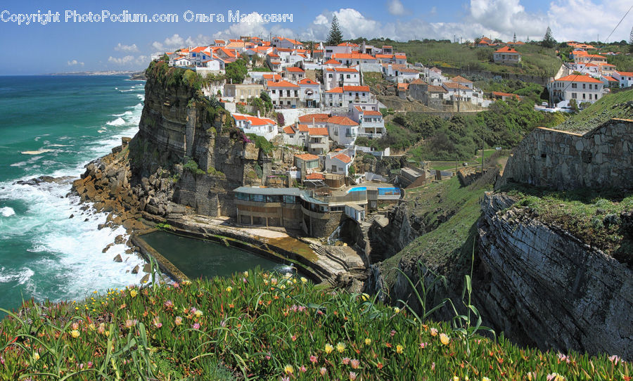 Building, Downtown, Town, Cliff, Outdoors, Housing, Villa