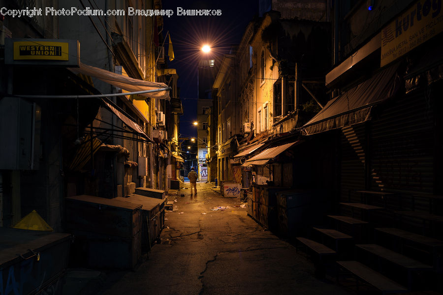 Alley, Alleyway, Road, Street, Town, Bulldozer, Tractor