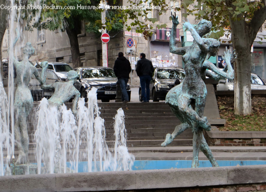 Fountain, Water, Art, Sculpture, Statue, Automobile, Car