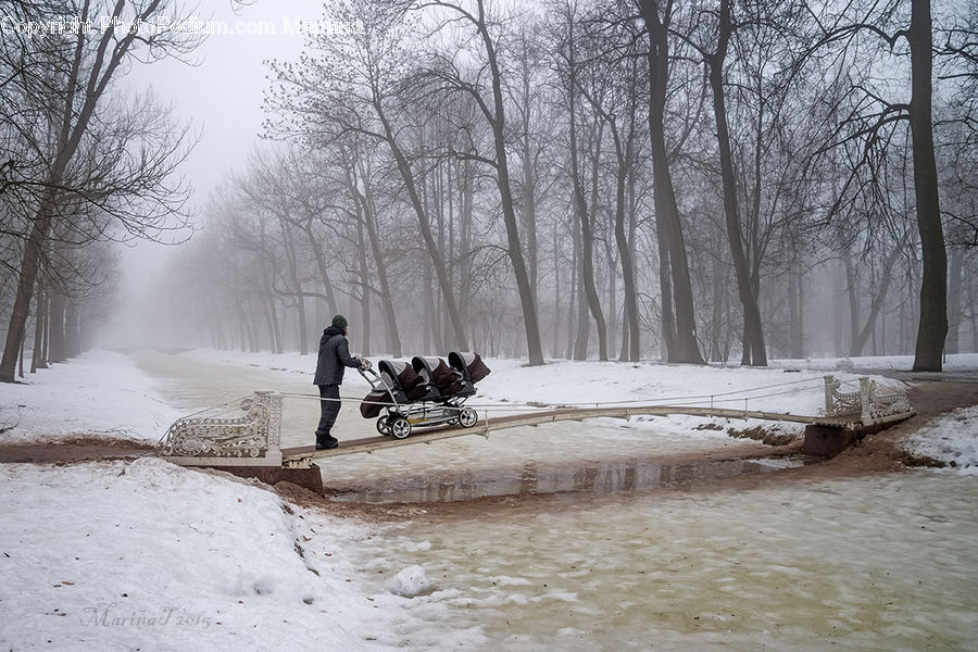 Stroller, Ice, Outdoors, Snow, Bench, Leisure Activities, Path