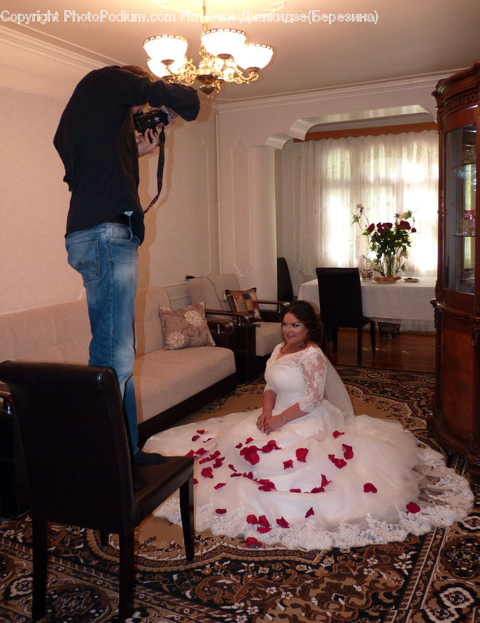People, Person, Human, Furniture, Couch, Bride, Gown