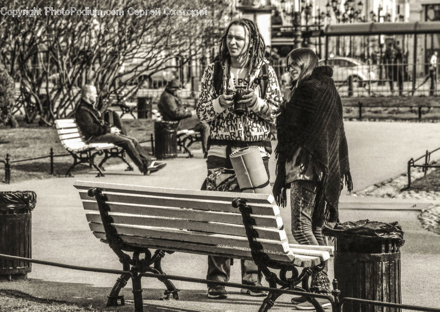 People, Person, Human, Park Bench, Bench, Trash Can, Bazaar