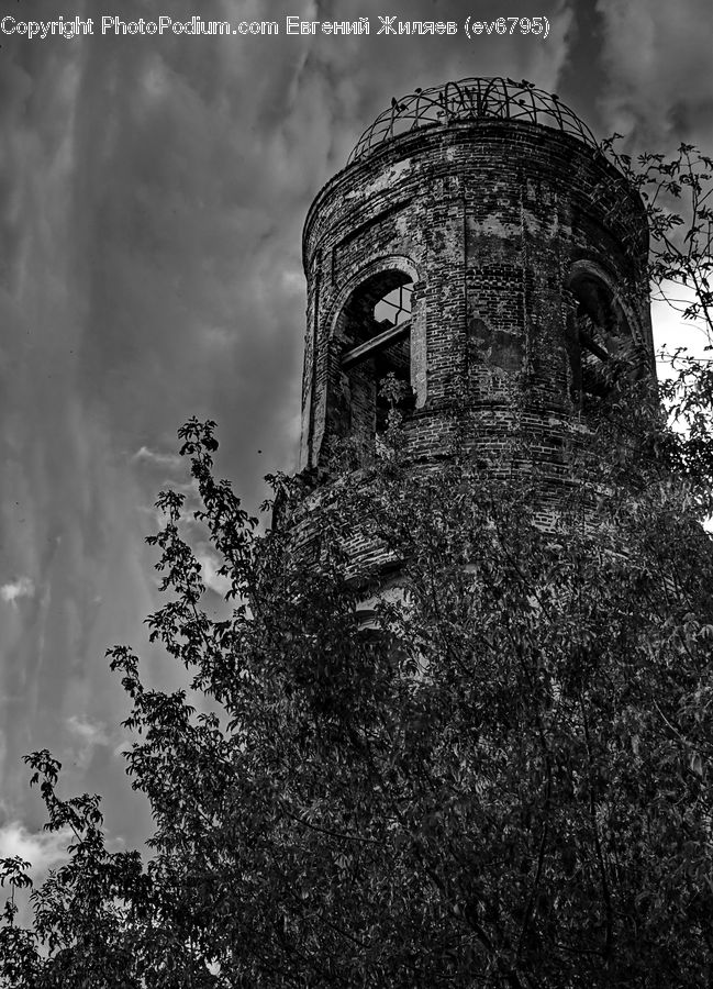 Brick, Architecture, Castle, Fort, Plant, Tree, Silhouette