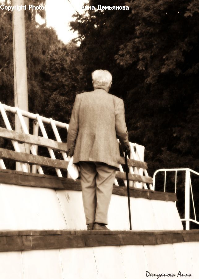 People, Person, Human, Back, Banister, Handrail, Coat