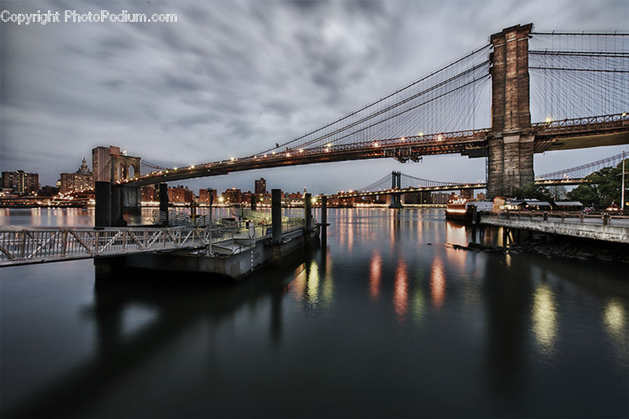Bridge, Suspension Bridge, Dock, Pier, Landing, City, Downtown
