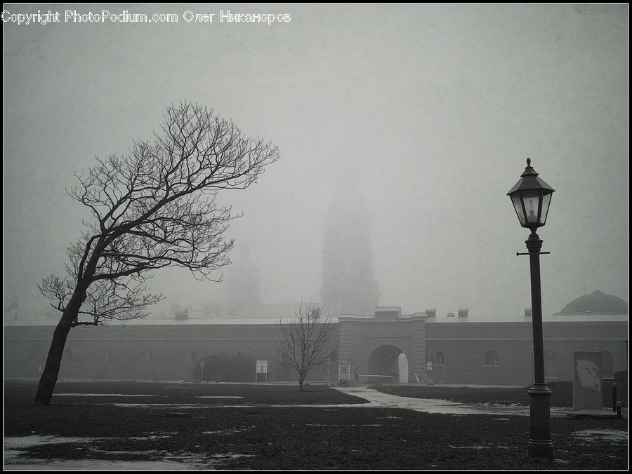 Lamp Post, Pole, Fog, Pollution, Smog, Smoke, City