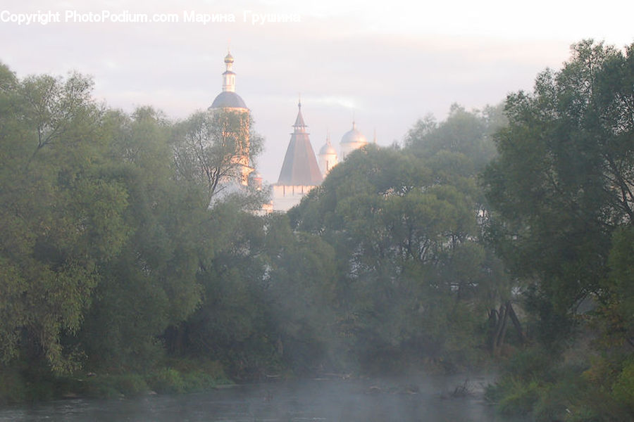 Fog, Mist, Outdoors, Architecture, Dome, Bell Tower, Clock Tower