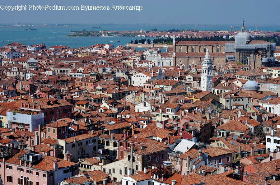 Aerial View, Brick, Building, Downtown, Town, Roof, City