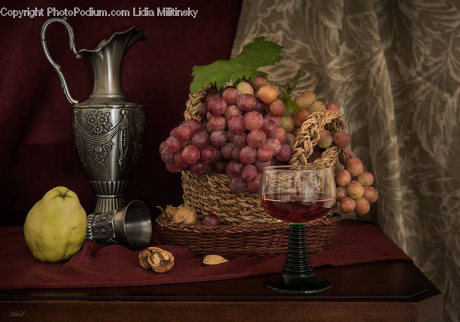 Fruit, Quince, Glass, Goblet, Grapes
