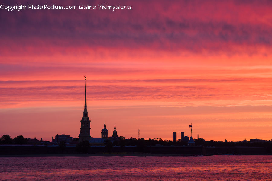 Factory, Refinery, Dawn, Dusk, Red Sky, Sky, Sunrise