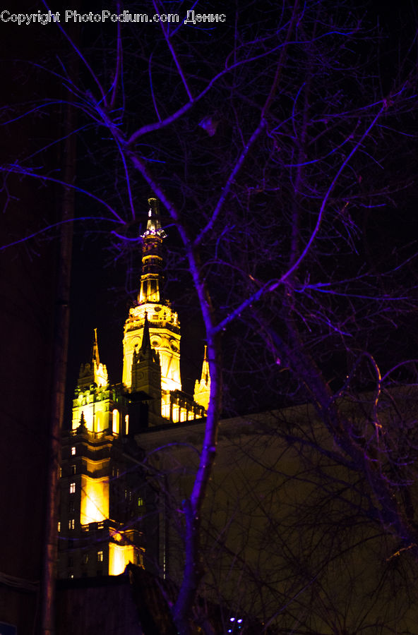 Night, Outdoors, Architecture, Bell Tower, Clock Tower, Tower, Light