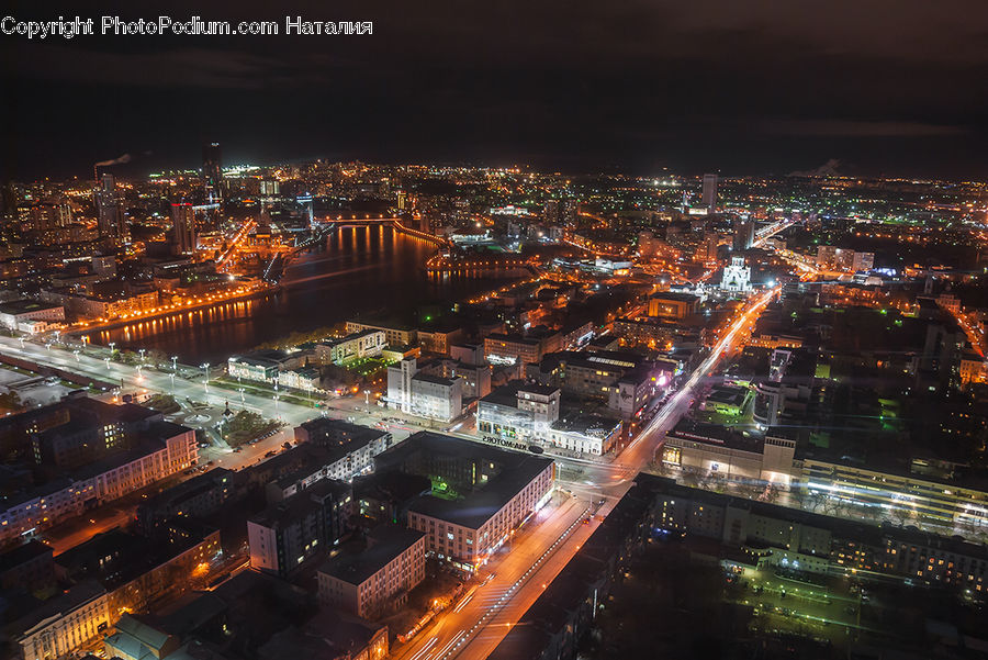City, Downtown, Aerial View, Metropolis, Urban, Intersection, Road