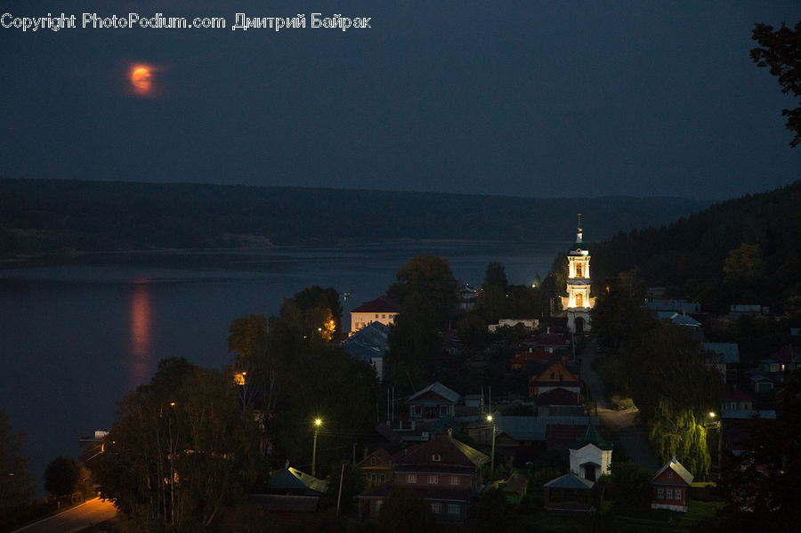 Night, Outdoors, Building, Cottage, Housing, Downtown, Town