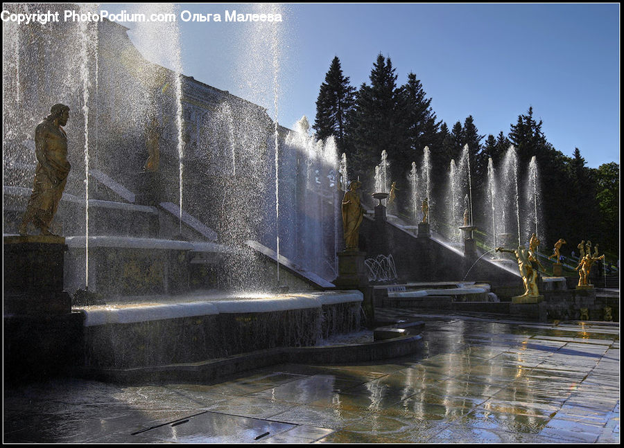 Fountain, Water, Alley, Alleyway, Road, Street, Town