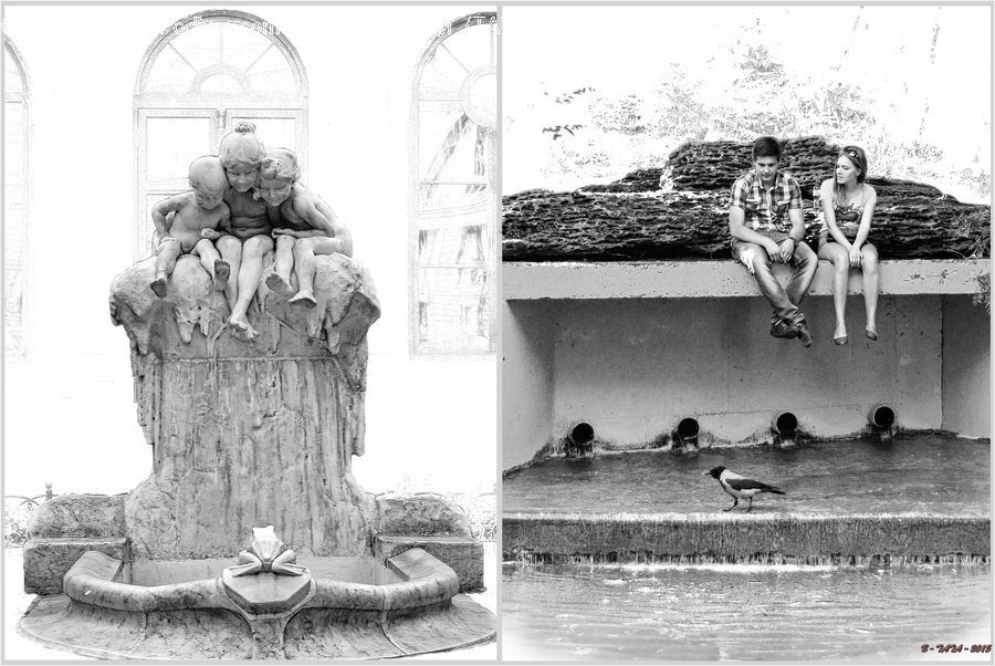 Bench, Collage, Poster, Art, Sculpture, Statue, Drawing