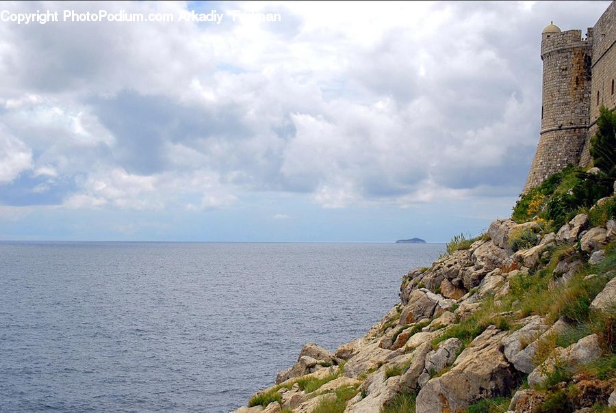Coast, Outdoors, Sea, Water, Cliff, Rock, Bush