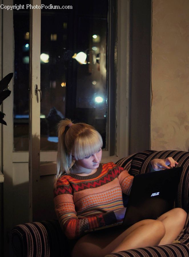 People, Person, Human, Blonde, Female, Woman, Couch