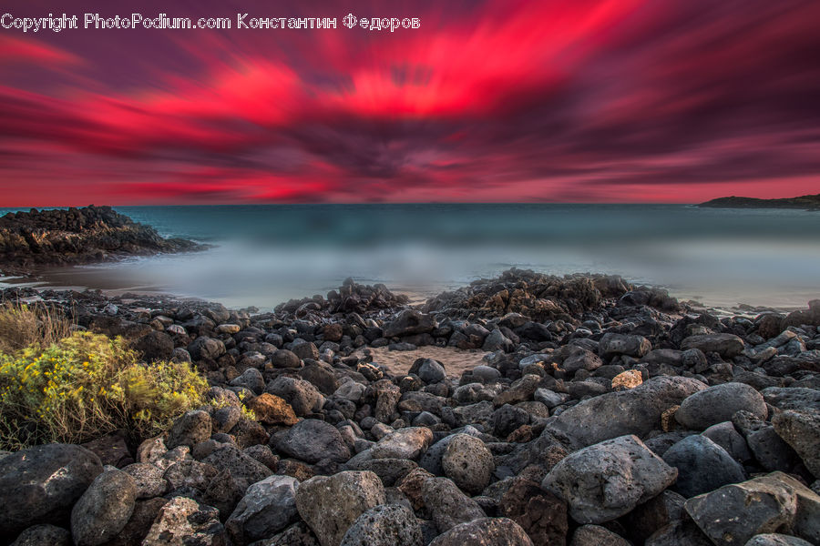 Coast, Outdoors, Sea, Water, Rock, Pebble, Field