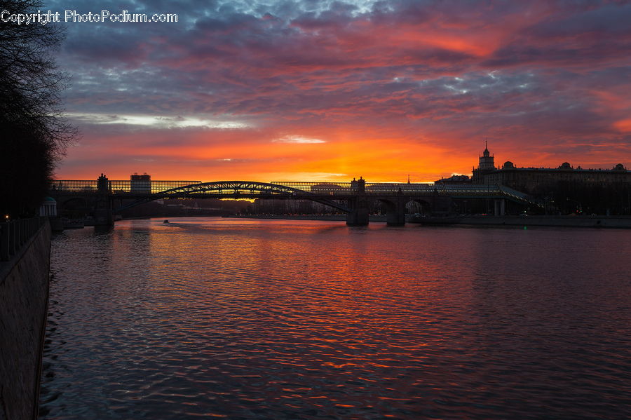 Dawn, Dusk, Red Sky, Sky, Sunrise, Sunset, Bridge