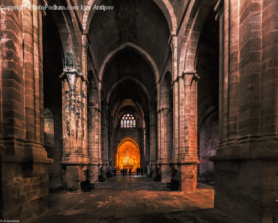 Aisle, Corridor, Crypt, Dungeon, Column, Pillar, Brick