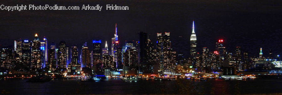 City, Downtown, Night, Outdoors, Metropolis, Urban, Building