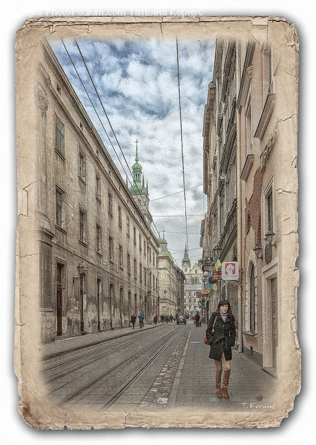 Building, Road, Street, Town, City, Downtown, Art