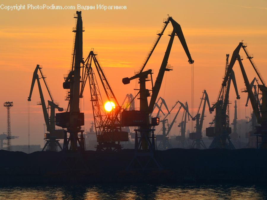 Constriction Crane, Oilfield, Dusk, Outdoors, Sky, Sunlight, Sunrise