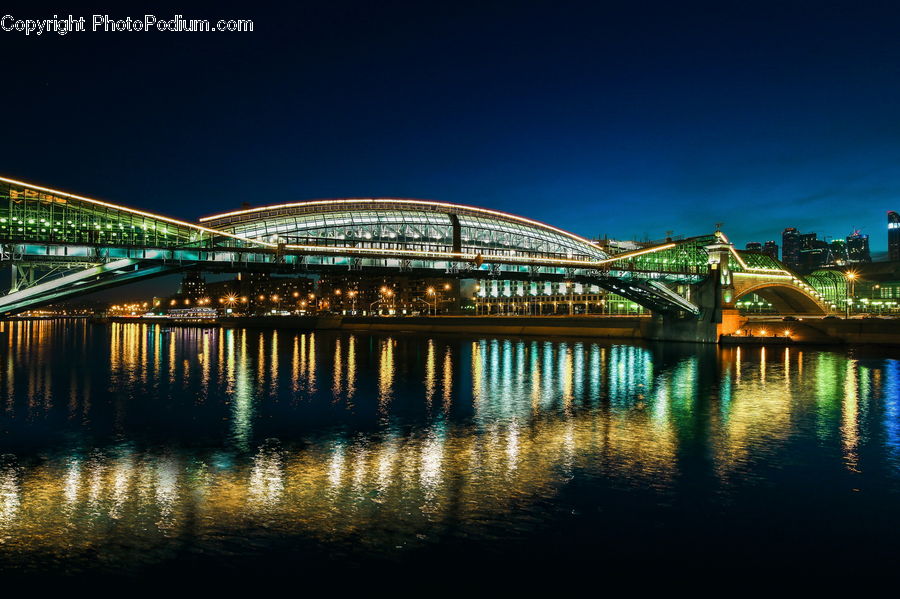 Bridge, City, Downtown, Metropolis, Urban, Night, Outdoors