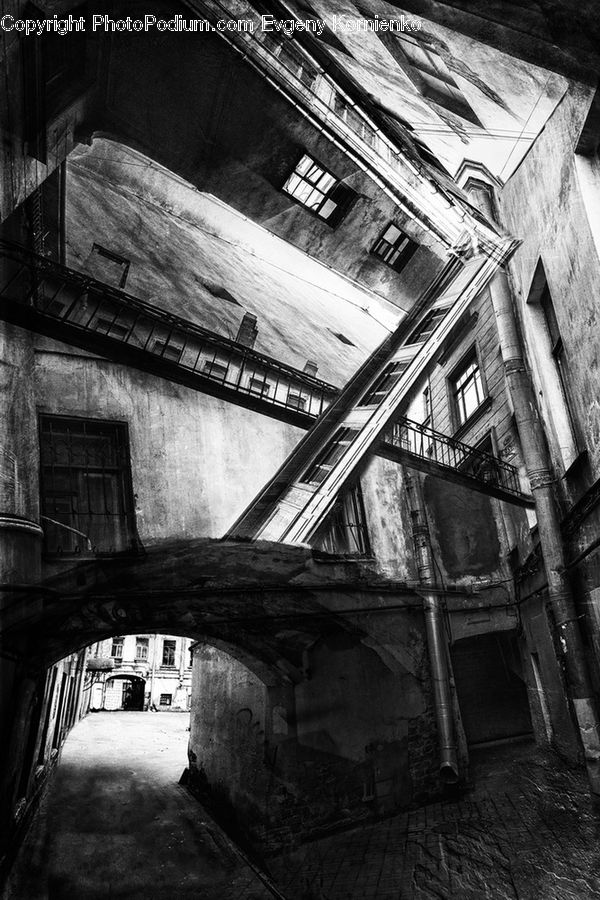 Alley, Alleyway, Road, Street, Town, Crypt, Column